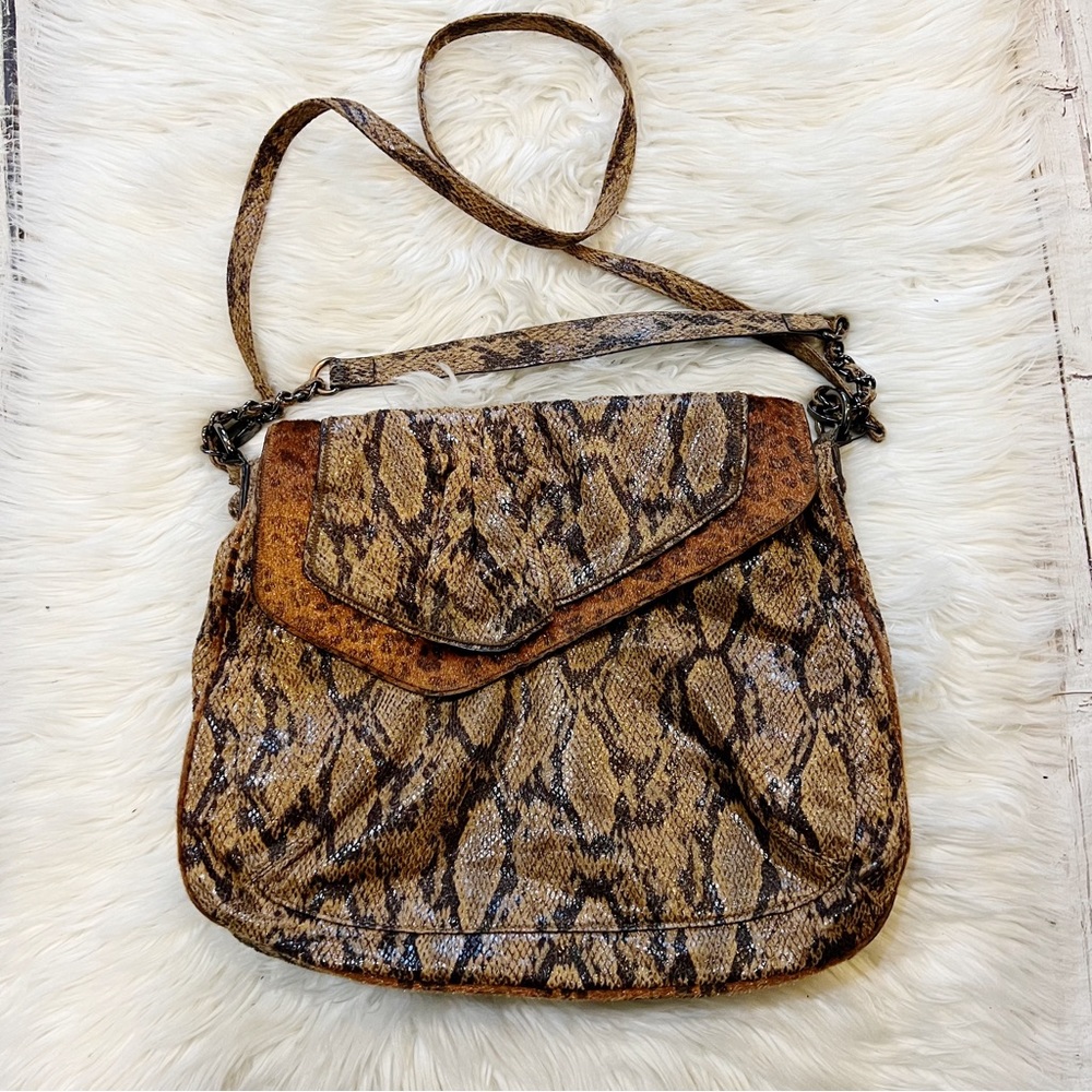 Falchi by Falchi Brown Faux Snakeskin & Fur Trim Large Bag